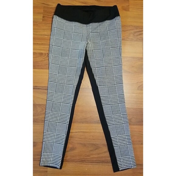 INC International Concepts Houndstooth Tapered-Leg Pants Black 8 Stretch T36 - Picture 1 of 7